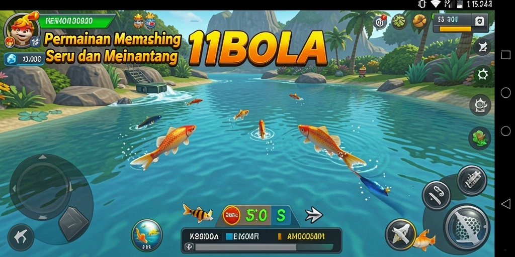 Screenshot gameplay <strong>11BOLA</strong> menampilkan suasana memancing yang memukau.