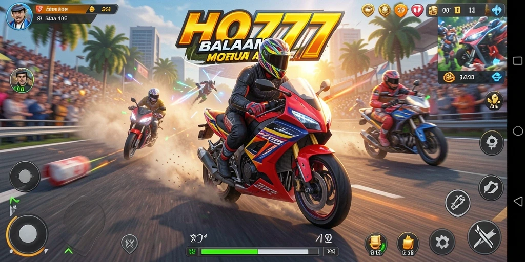Gameplay HO777 yang mendebarkan dalam aksi balap motor.