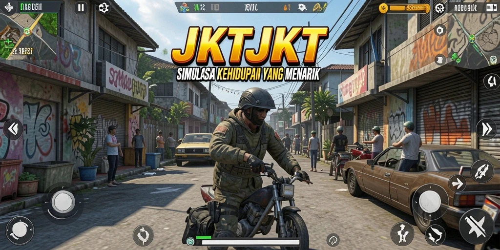 Gameplay JKTJKT menampilkan karakter yang berinteraksi dalam simulasi kehidupan.