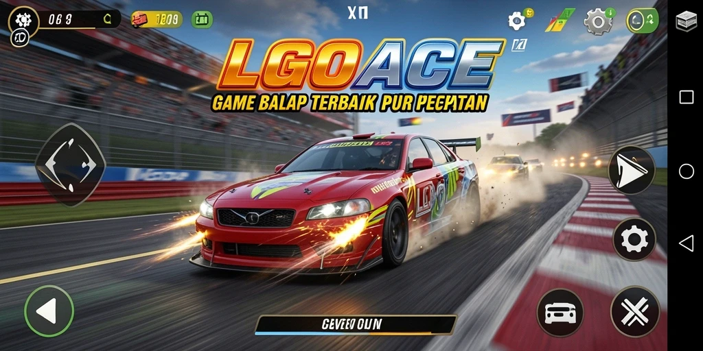 Screenshot gameplay LGOACE menunjukkan balapan yang mendebarkan dan grafis tinggi.