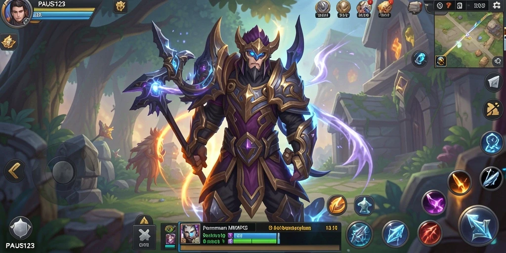 Screenshot utama PAUS123 menampilkan aksi seru dalam pertempuran MMORPG.
