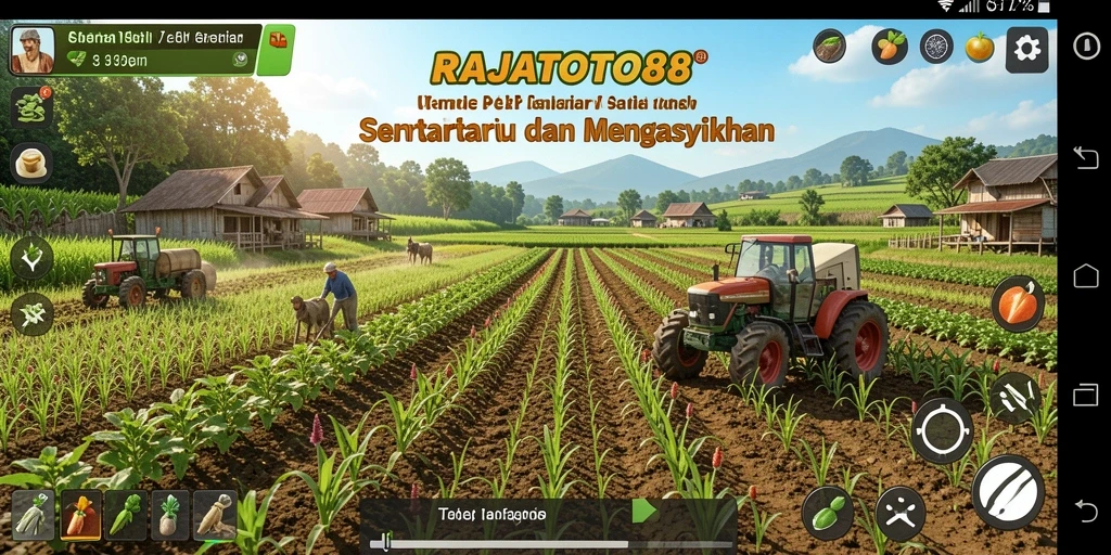 Tampilan gameplay RAJATOTO88 dengan aktivitas bertani yang seru.