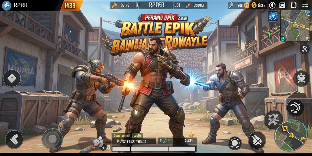 Screenshot utama RPRR menampilkan aksi permainan Battle Royale yang intens.